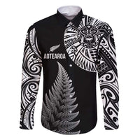 Personalised New Zealand Maori Art Tattoo and Silver Fern Family Matching Long Sleeve Bodycon Dress and Hawaiian Shirt LT03 Dad's Shirt - Long Sleeve Black - Polynesian Pride