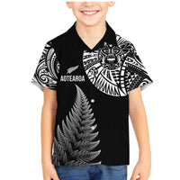 Personalised New Zealand Maori Art Tattoo and Silver Fern Family Matching Mermaid Dress and Hawaiian Shirt LT03 Son's Shirt Black - Polynesian Pride