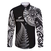 Personalised New Zealand Maori Art Tattoo and Silver Fern Family Matching Short Sleeve Bodycon Dress and Hawaiian Shirt LT03 Dad's Shirt - Long Sleeve Black - Polynesian Pride