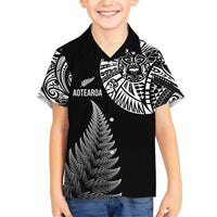 Personalised New Zealand Maori Art Tattoo and Silver Fern Family Matching Short Sleeve Bodycon Dress and Hawaiian Shirt LT03 Son's Shirt Black - Polynesian Pride