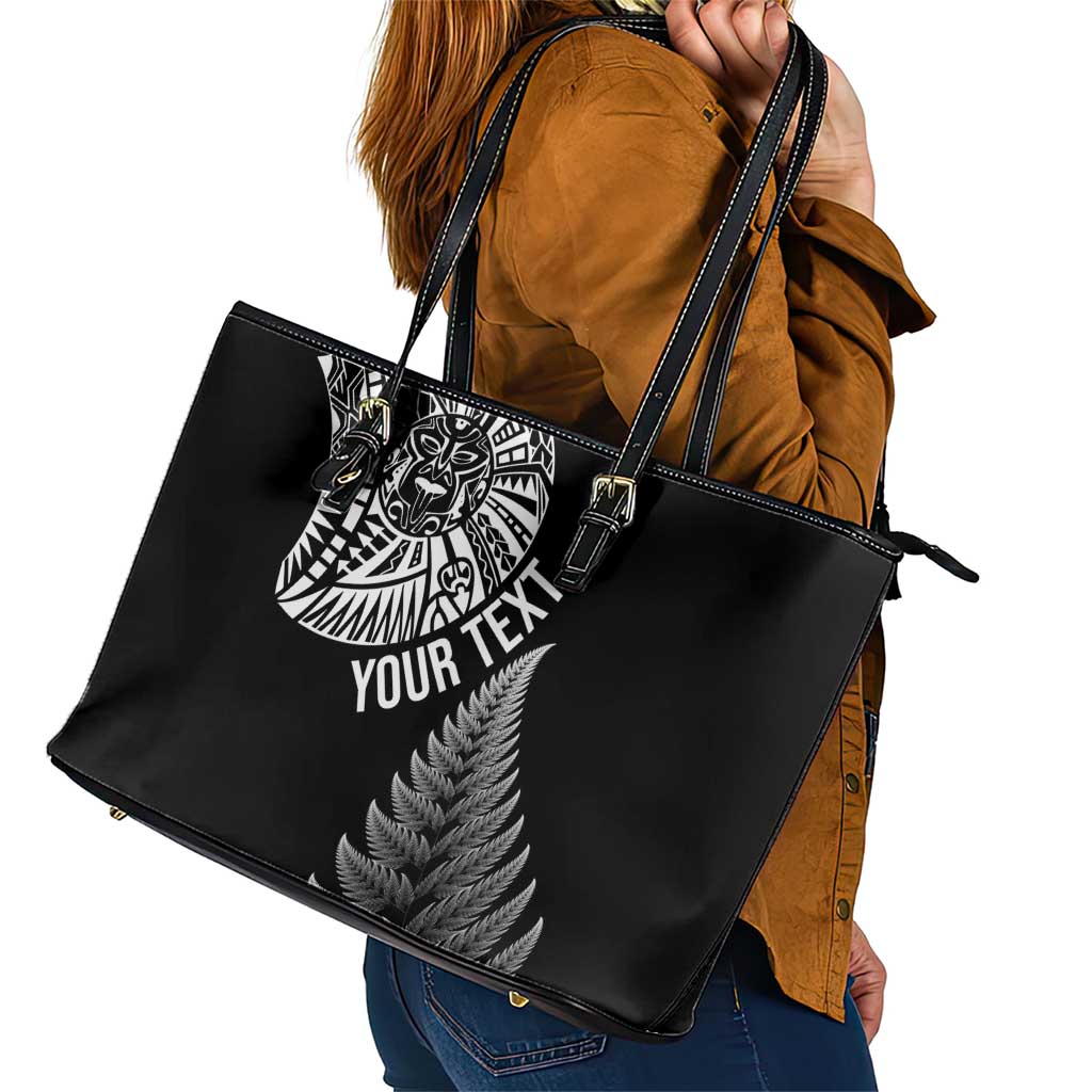 Personalised New Zealand Maori Art Tattoo and Silver Fern Leather Tote Bag