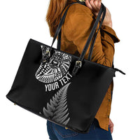 Personalised New Zealand Maori Art Tattoo and Silver Fern Leather Tote Bag