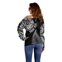 Personalised New Zealand Maori Art Tattoo and Silver Fern Off Shoulder Sweater