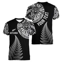 Personalised New Zealand Maori Art Tattoo and Silver Fern Women V-Neck T-Shirt LT03 - Polynesian Pride