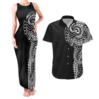 Polynesian Art Traditional Tattoo Pattern Couples Matching Tank Maxi Dress and Hawaiian Shirt