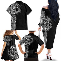 Polynesian Art Traditional Tattoo Pattern Family Matching Off The Shoulder Long Sleeve Dress and Hawaiian Shirt