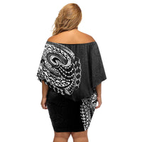 Polynesian Art Traditional Tattoo Pattern Family Matching Off Shoulder Short Dress and Hawaiian Shirt