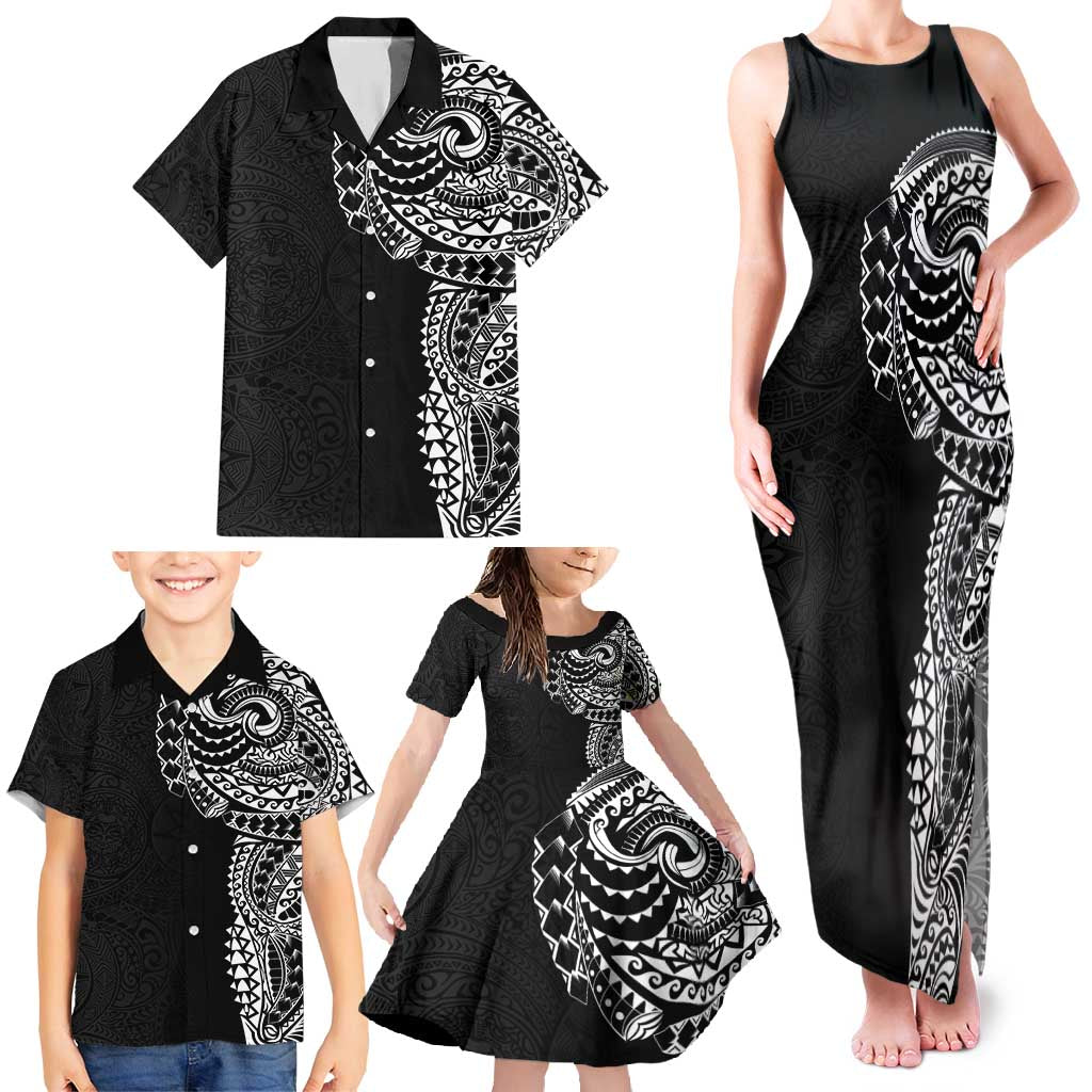 Polynesian Art Traditional Tattoo Pattern Family Matching Tank Maxi Dress and Hawaiian Shirt
