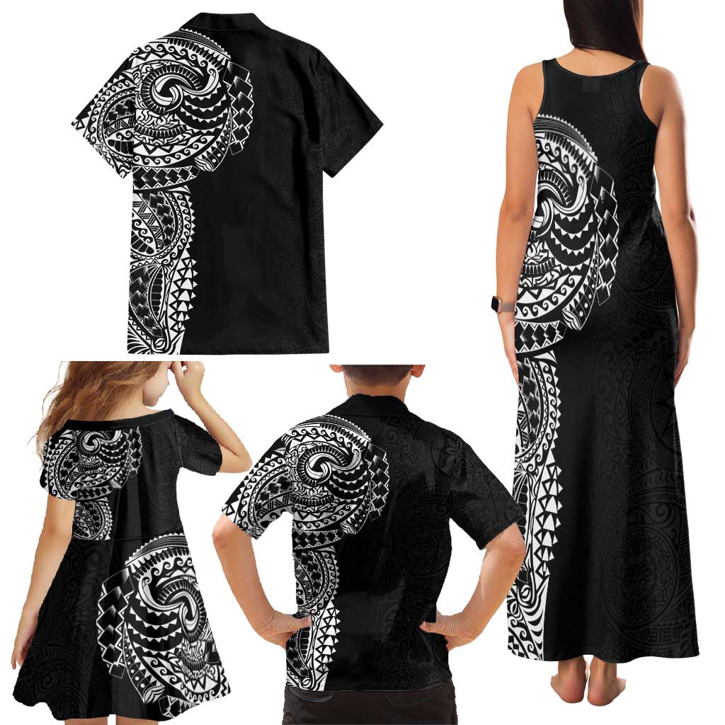 Polynesian Art Traditional Tattoo Pattern Family Matching Tank Maxi Dress and Hawaiian Shirt