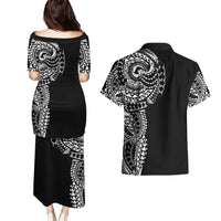 Polynesian Art Traditional Tattoo Couples Matching Puletasi and Hawaiian Shirt Simple Style