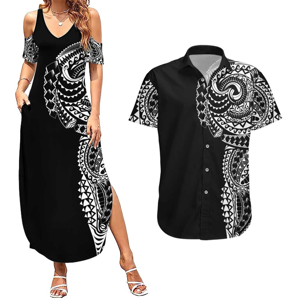 Polynesian Art Traditional Tattoo Couples Matching Summer Maxi Dress and Hawaiian Shirt Simple Style