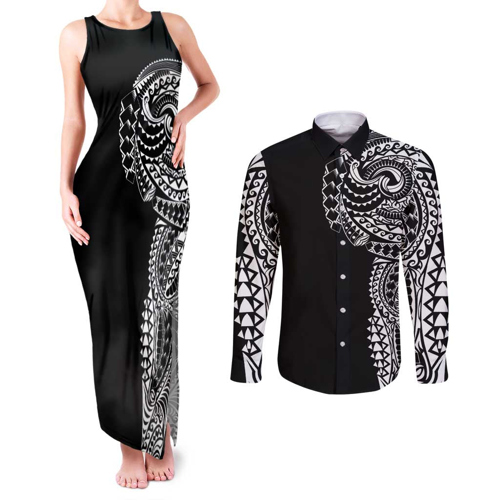 Polynesian Art Traditional Tattoo Couples Matching Tank Maxi Dress and Long Sleeve Button Shirt Simple Style