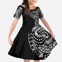 Polynesian Art Traditional Tattoo Family Matching Long Sleeve Bodycon Dress and Hawaiian Shirt Simple Style LT03 Daughter's Dress Black - Polynesian Pride