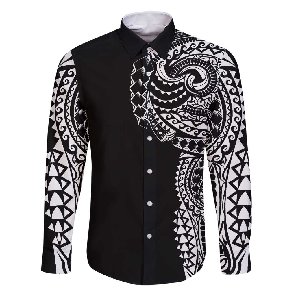 Polynesian Art Traditional Tattoo Family Matching Long Sleeve Bodycon Dress and Hawaiian Shirt Simple Style LT03 Dad's Shirt - Long Sleeve Black - Polynesian Pride