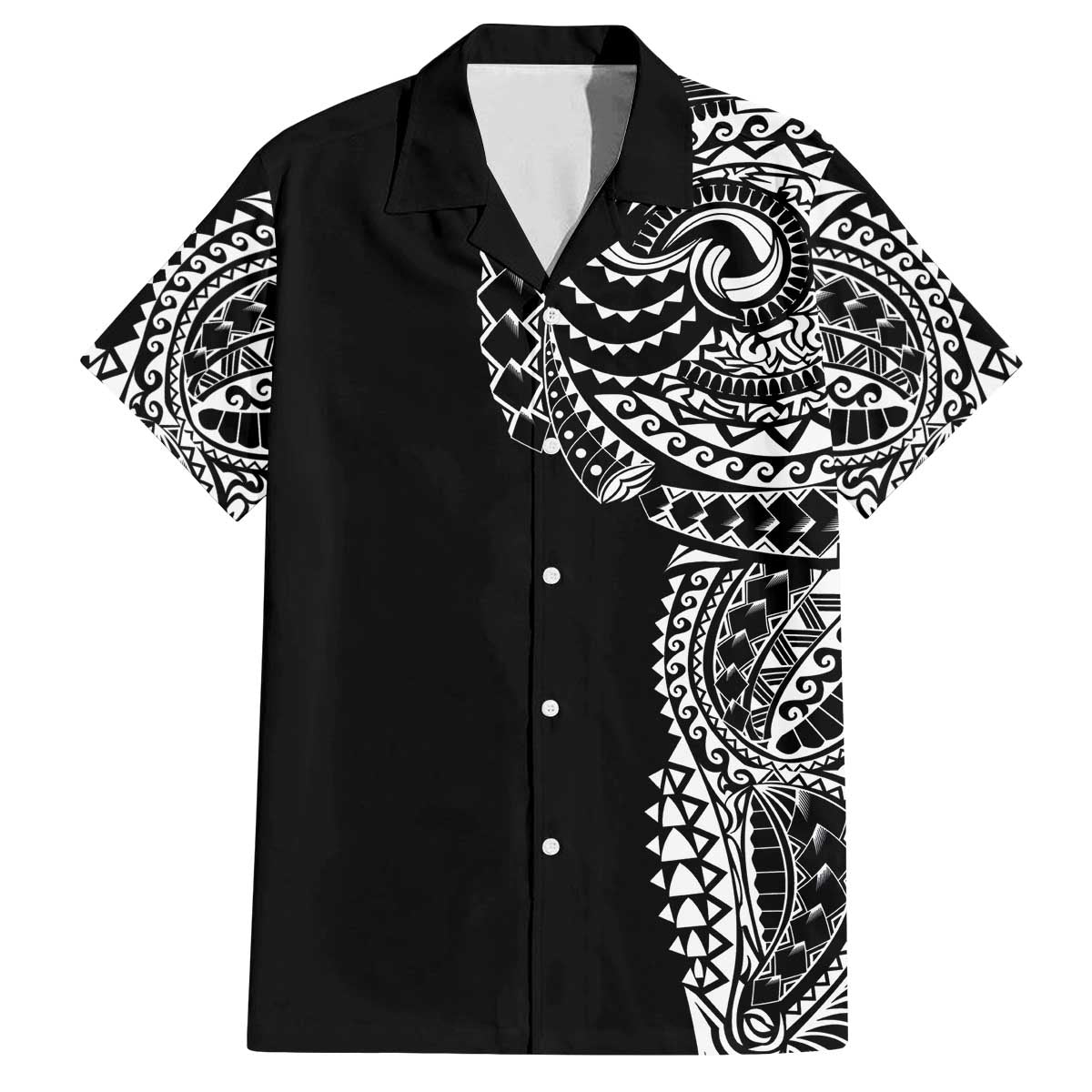 Polynesian Art Traditional Tattoo Family Matching Off Shoulder Short Dress and Hawaiian Shirt Simple Style