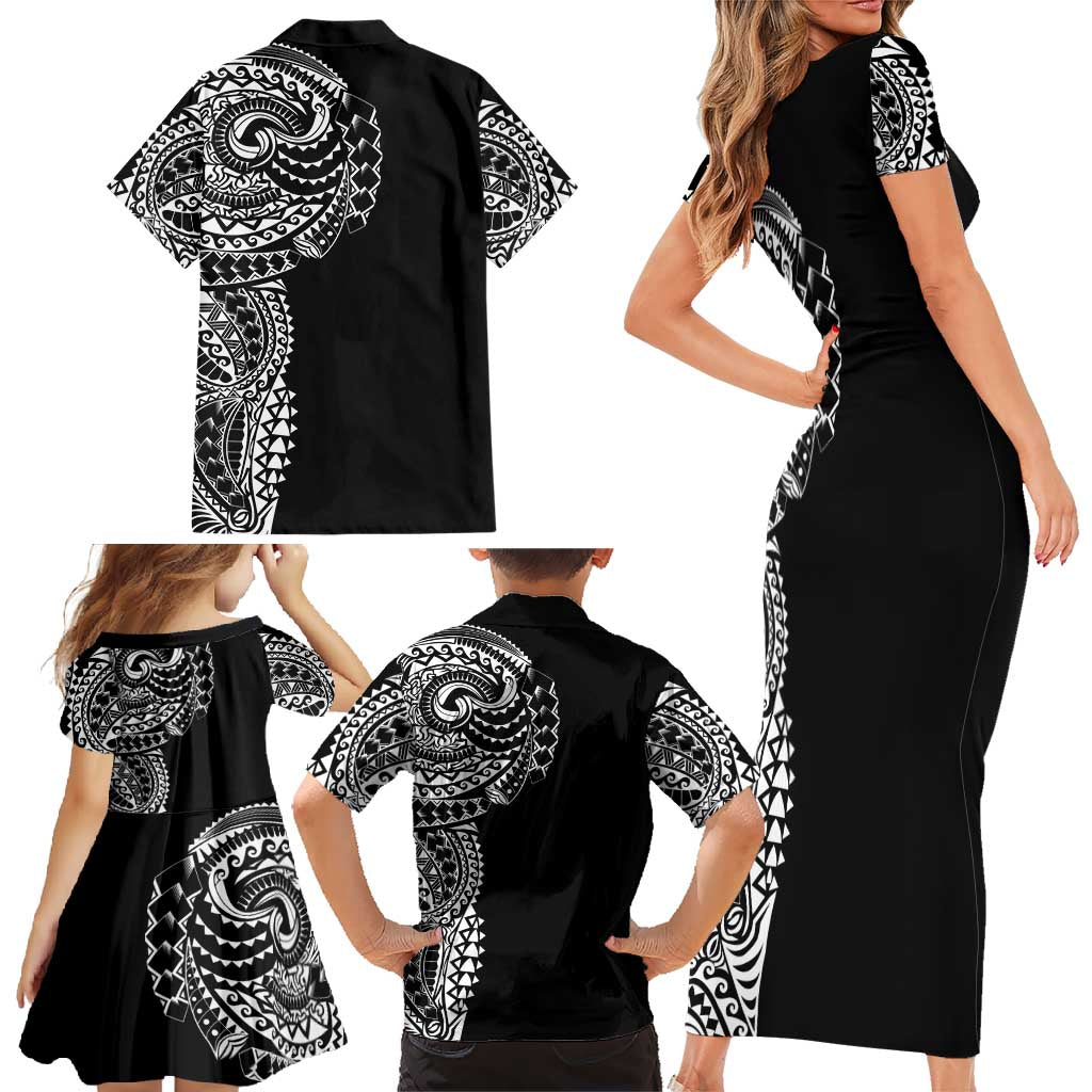 Polynesian Art Traditional Tattoo Family Matching Short Sleeve Bodycon Dress and Hawaiian Shirt Simple Style LT03 - Polynesian Pride