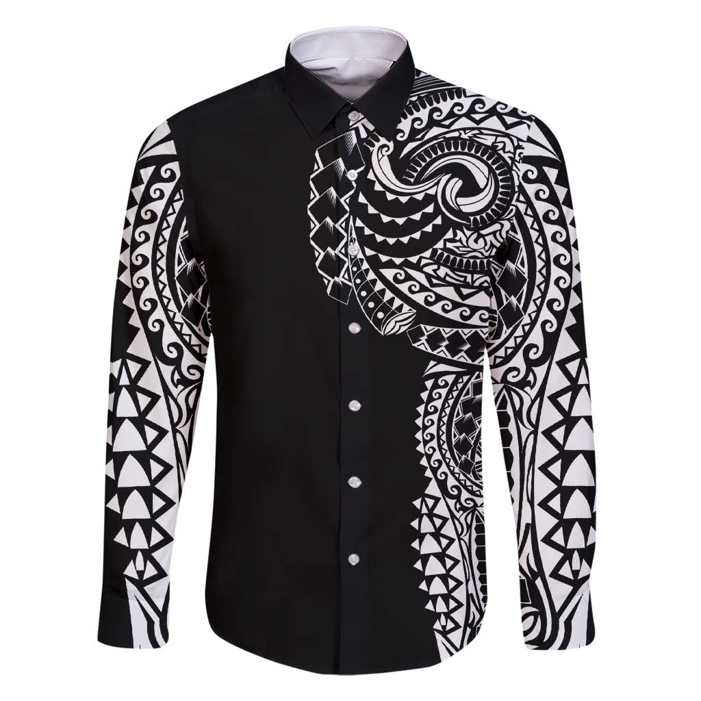 Polynesian Art Traditional Tattoo Family Matching Short Sleeve Bodycon Dress and Hawaiian Shirt Simple Style LT03 Dad's Shirt - Long Sleeve Black - Polynesian Pride