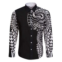 Polynesian Art Traditional Tattoo Family Matching Short Sleeve Bodycon Dress and Hawaiian Shirt Simple Style LT03 Dad's Shirt - Long Sleeve Black - Polynesian Pride