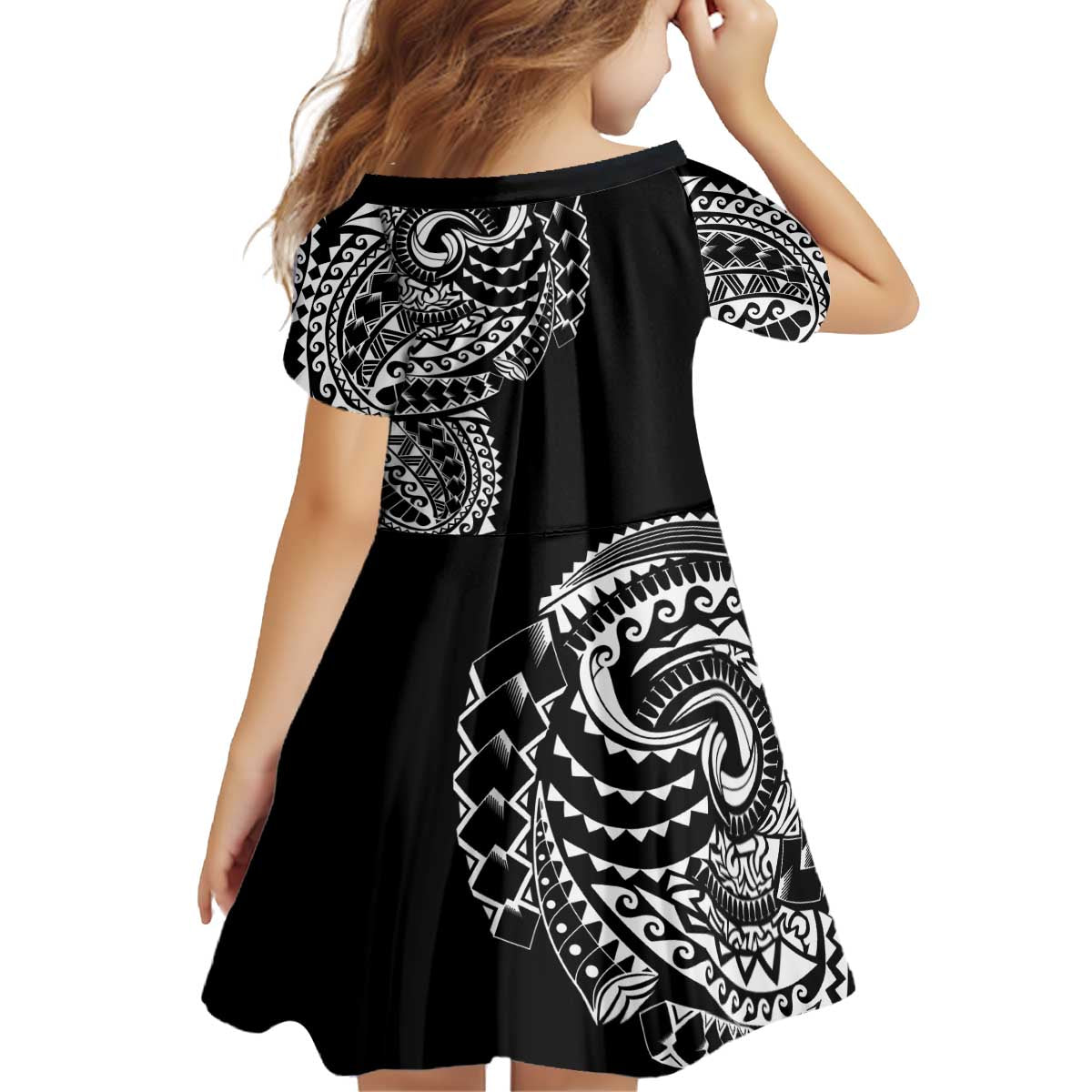 Polynesian Art Traditional Tattoo Kid Short Sleeve Dress Simple Style