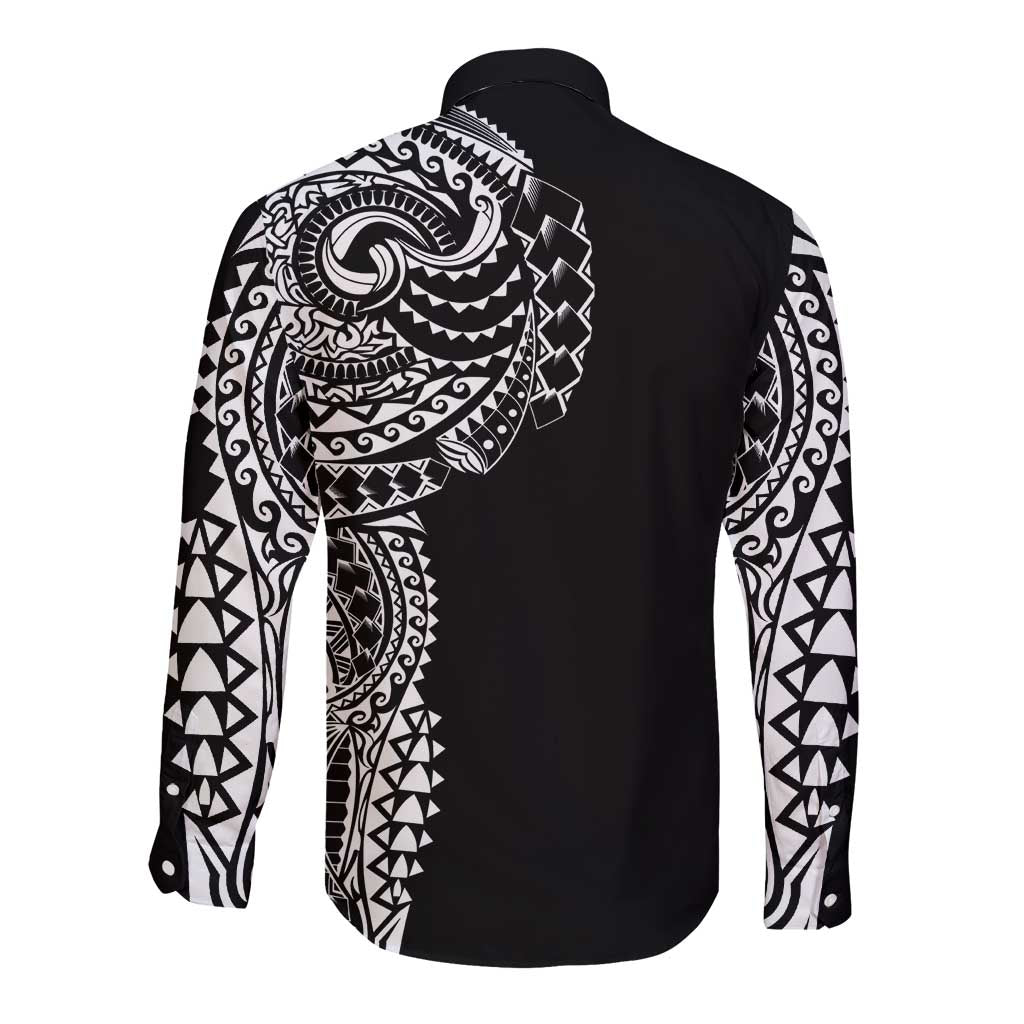 Polynesian Art Traditional Tattoo Long Sleeve Button Shirt Simple Style