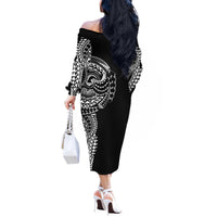 Polynesian Art Traditional Tattoo Off The Shoulder Long Sleeve Dress Simple Style