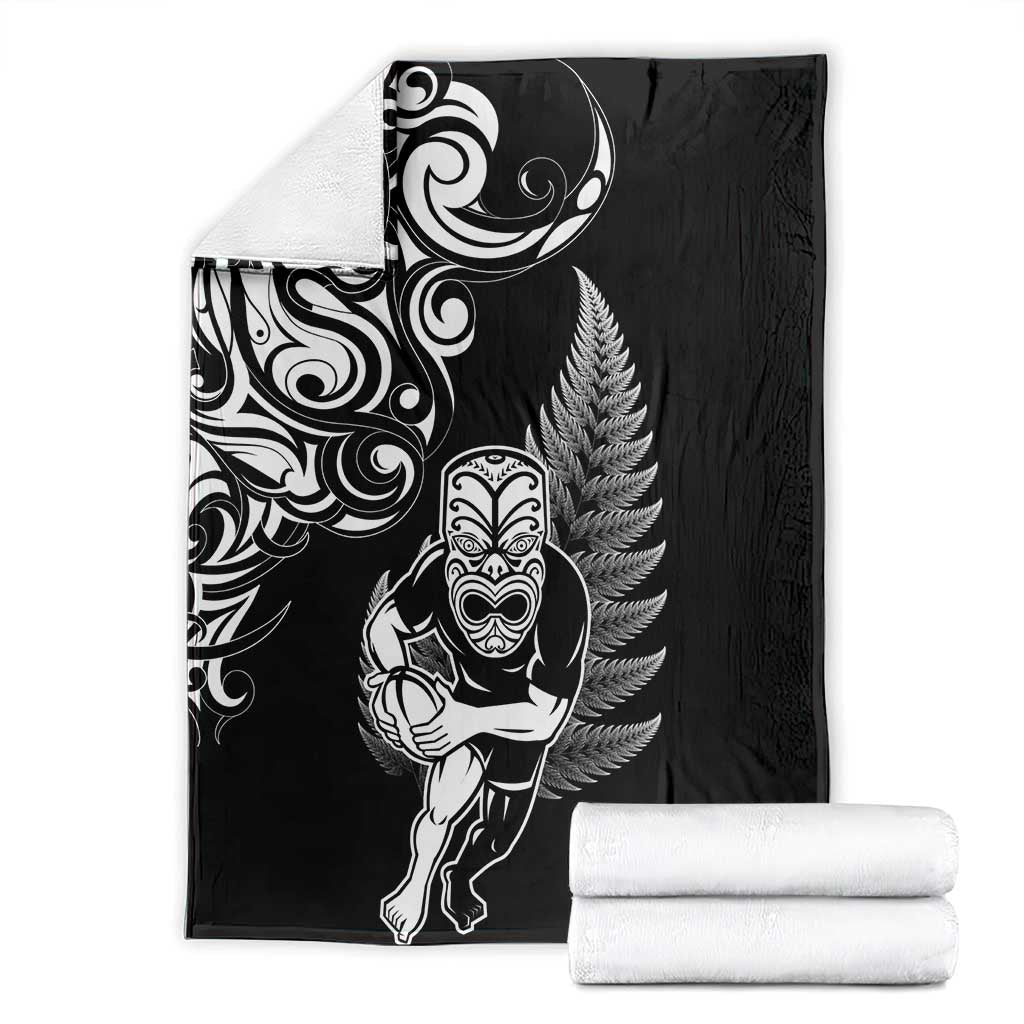 New Zealand Maori Warrior Rugby Blanket Silver Fern