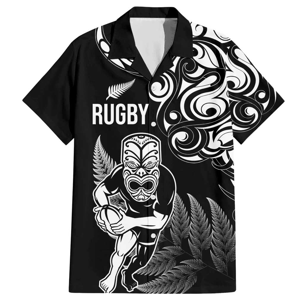 New Zealand Maori Warrior Rugby Hawaiian Shirt Silver Fern