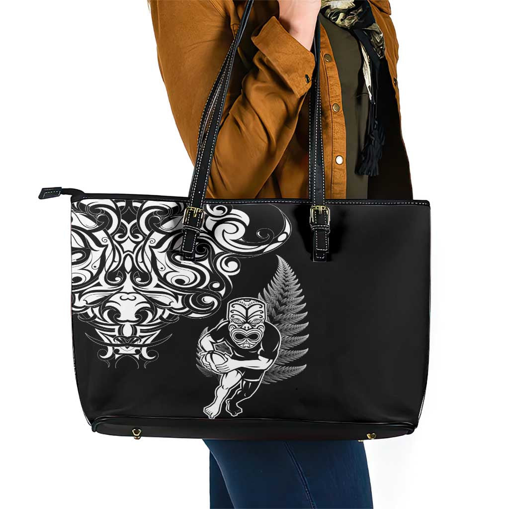 New Zealand Maori Warrior Rugby Leather Tote Bag Silver Fern