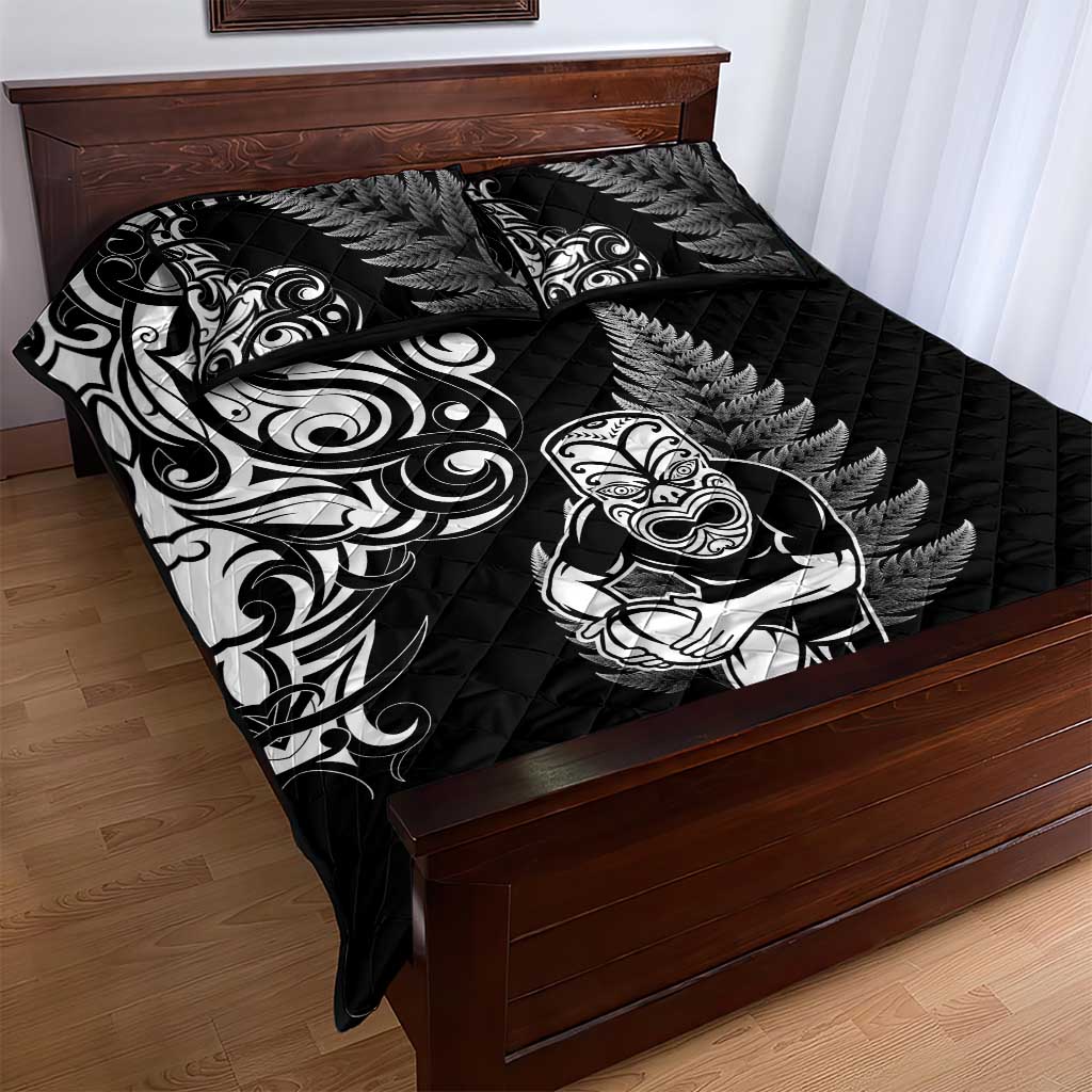New Zealand Maori Warrior Rugby Quilt Bed Set Silver Fern