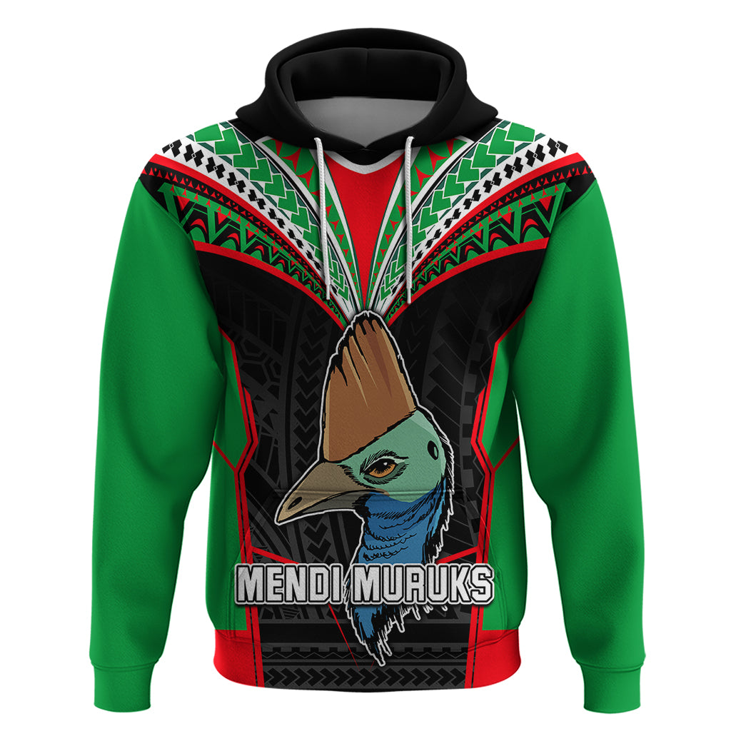 PNG Mendi Muruks Rugby Hoodie The Cassowary Head and PNG Bird Polynesian Tattoo LT03 Green - Polynesian Pride