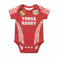 Custom Tonga Pacific Rugby 2024 Baby Onesie Ngatu Tribal Pattern LT03 Red - Polynesian Pride
