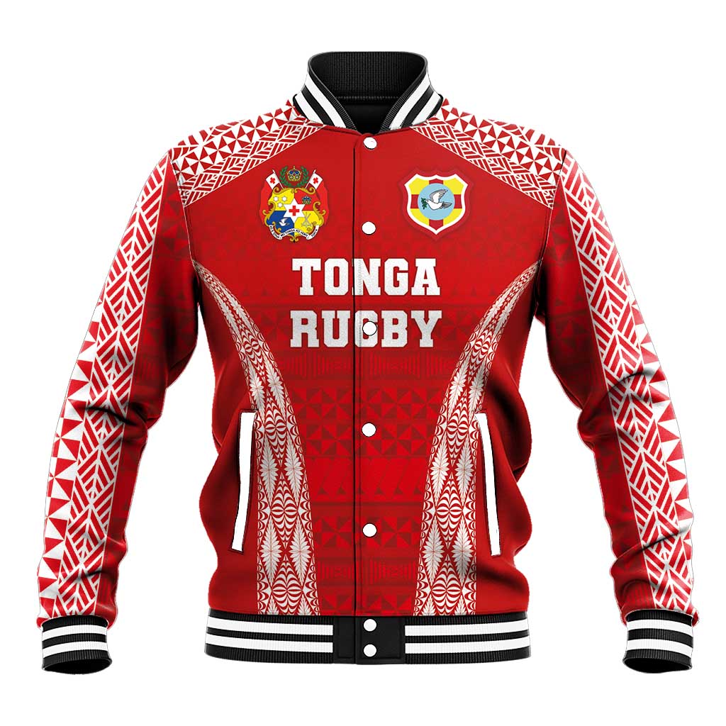 Custom Tonga Pacific Rugby 2024 Baseball Jacket Ngatu Tribal Pattern