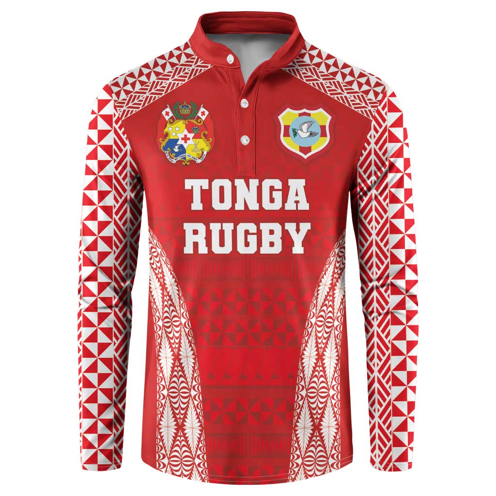 Custom Tonga Pacific Rugby 2024 Button Sweatshirt Ngatu Tribal Pattern