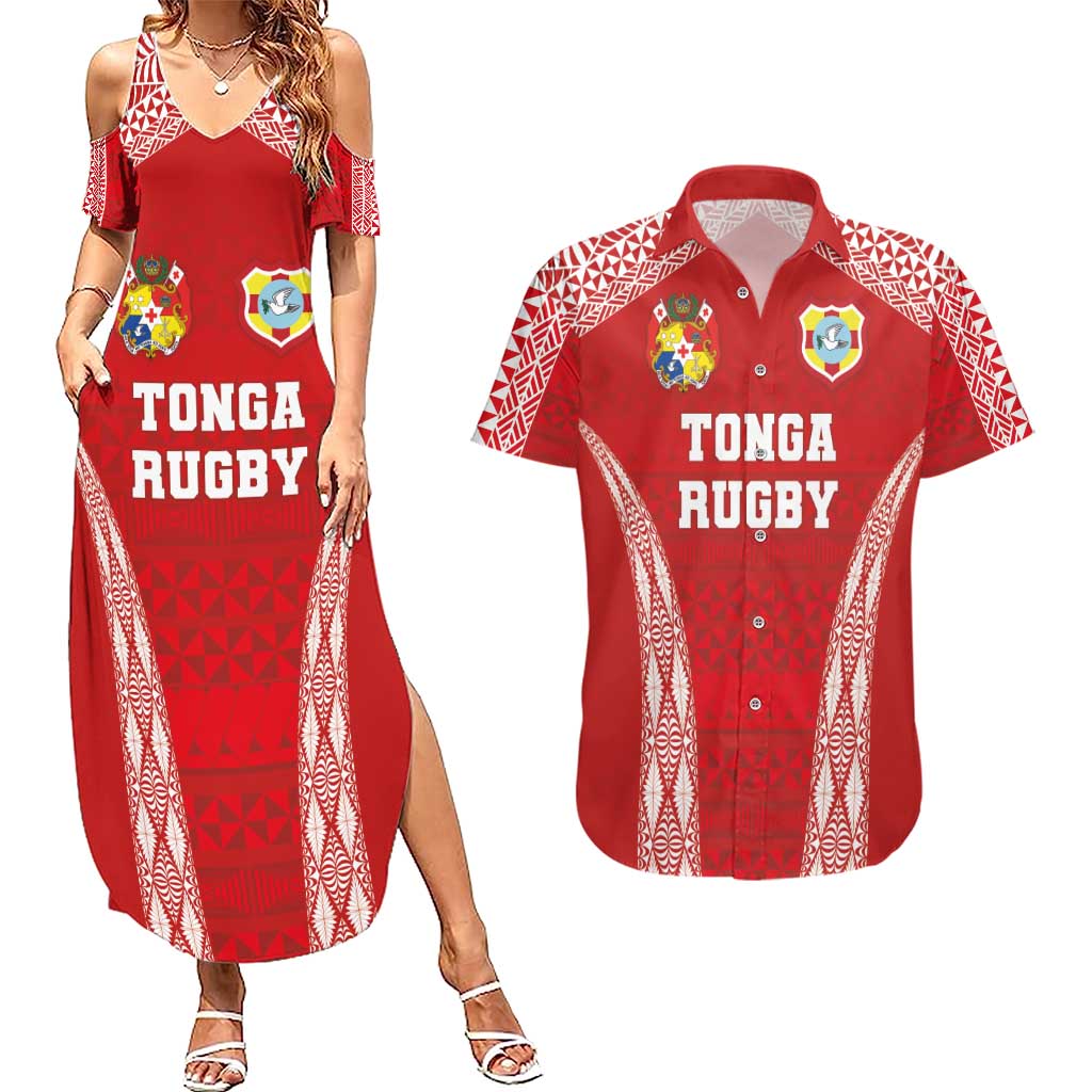 Custom Tonga Pacific Rugby 2024 Couples Matching Summer Maxi Dress and Hawaiian Shirt Ngatu Tribal Pattern