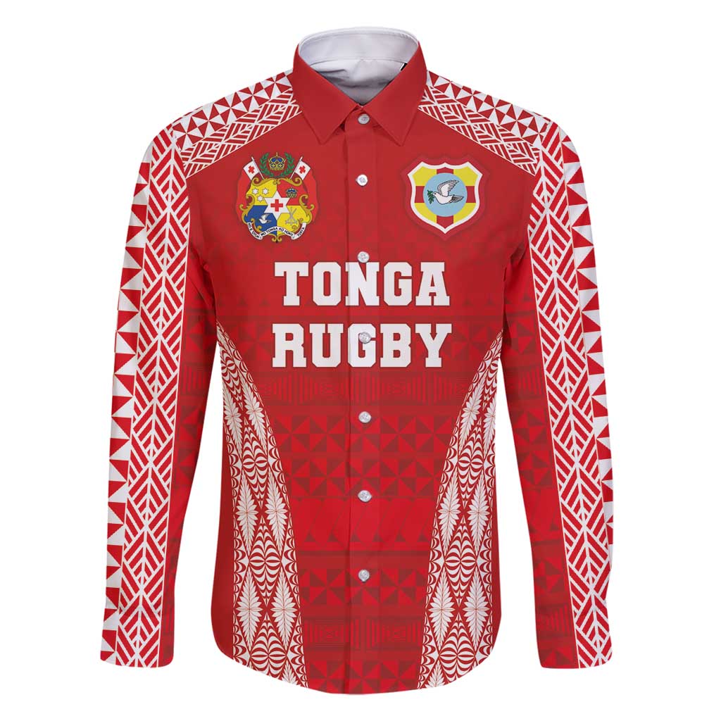Custom Tonga Pacific Rugby 2024 Family Matching Long Sleeve Bodycon Dress and Hawaiian Shirt Ngatu Tribal Pattern