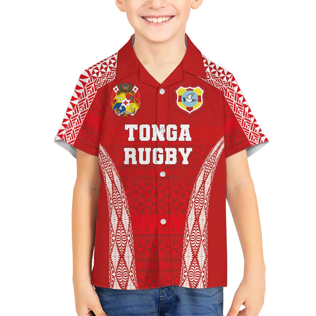 Custom Tonga Pacific Rugby 2024 Family Matching Long Sleeve Bodycon Dress and Hawaiian Shirt Ngatu Tribal Pattern