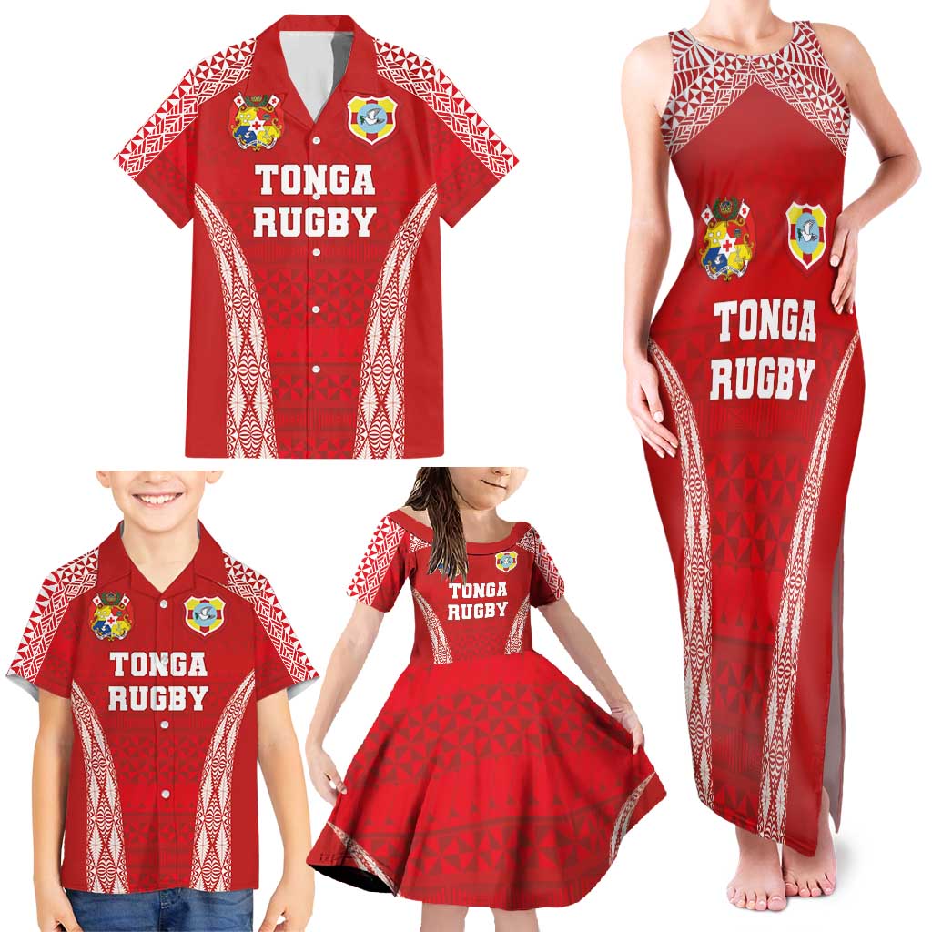 Custom Tonga Pacific Rugby 2024 Family Matching Tank Maxi Dress and Hawaiian Shirt Ngatu Tribal Pattern