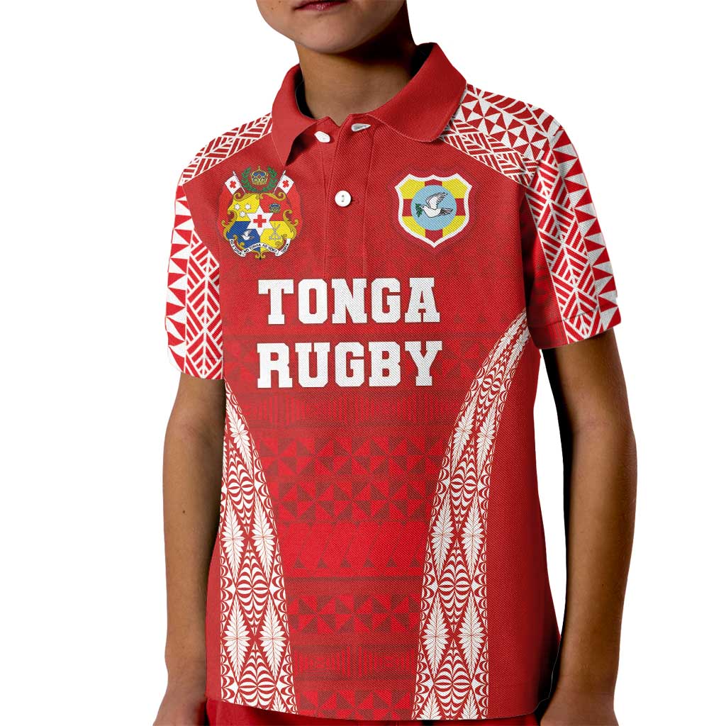 Custom Tonga Pacific Rugby 2024 Kid Polo Shirt Ngatu Tribal Pattern