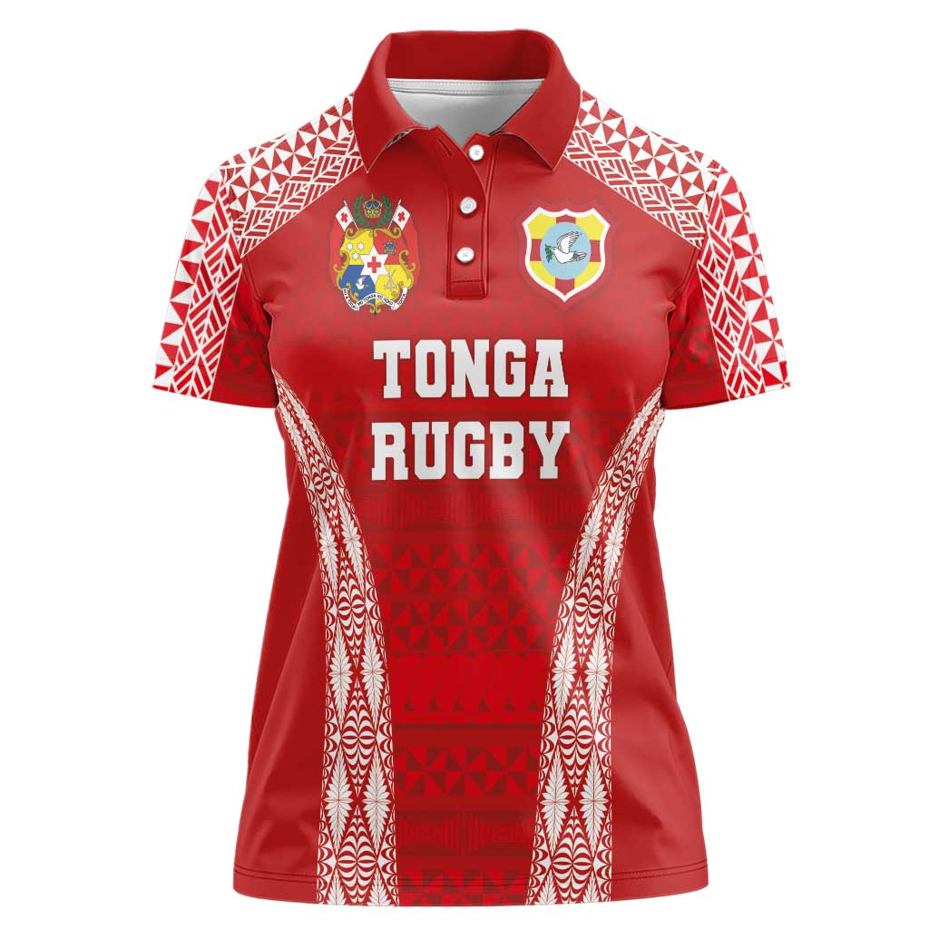 Custom Tonga Pacific Rugby 2024 Women Polo Shirt Ngatu Tribal Pattern