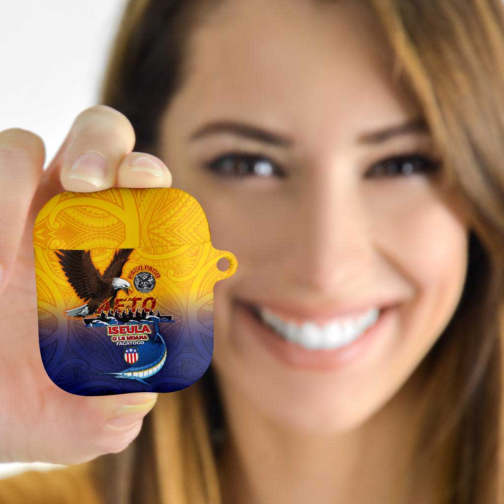 American Samoa Fautasi AirPods Case Bald Eage and Sailfish with Kakau Motifs - Polynesian Pride