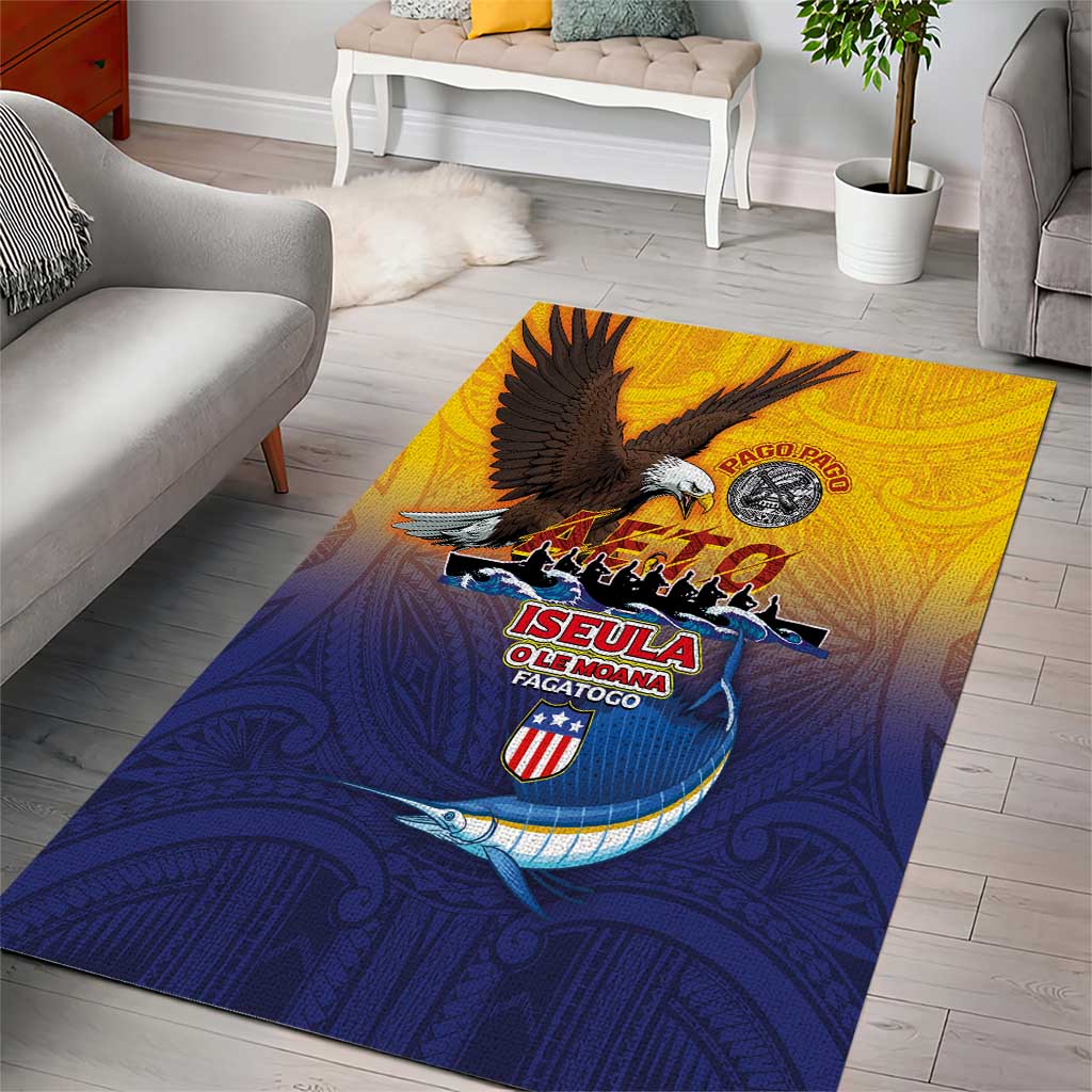 American Samoa Fautasi Area Rug Bald Eage and Sailfish with Kakau Motifs - Polynesian Pride