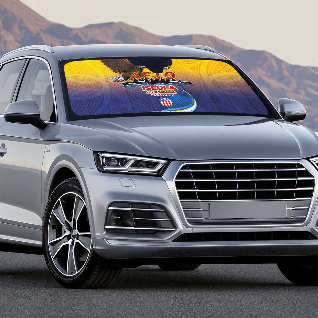 American Samoa Fautasi Auto Sun Shade Bald Eage and Sailfish with Kakau Motifs - Polynesian Pride