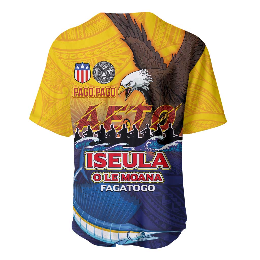 American Samoa Fautasi Baseball Jersey Bald Eage and Sailfish with Kakau Motifs - Polynesian Pride