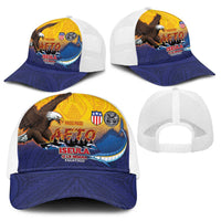 American Samoa Fautasi Baseball Net Cap Bald Eage and Sailfish with Kakau Motifs - Polynesian Pride