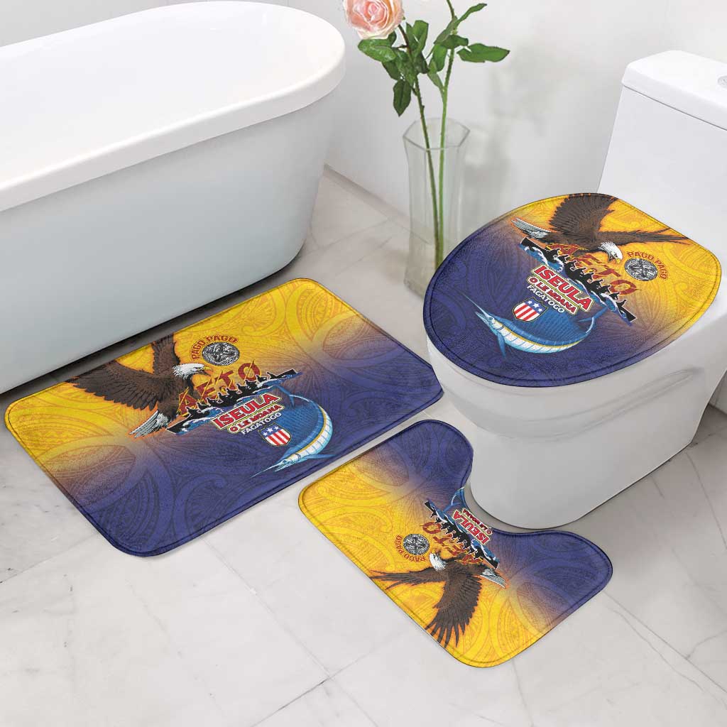 American Samoa Fautasi Bathroom Set Bald Eage and Sailfish with Kakau Motifs - Polynesian Pride