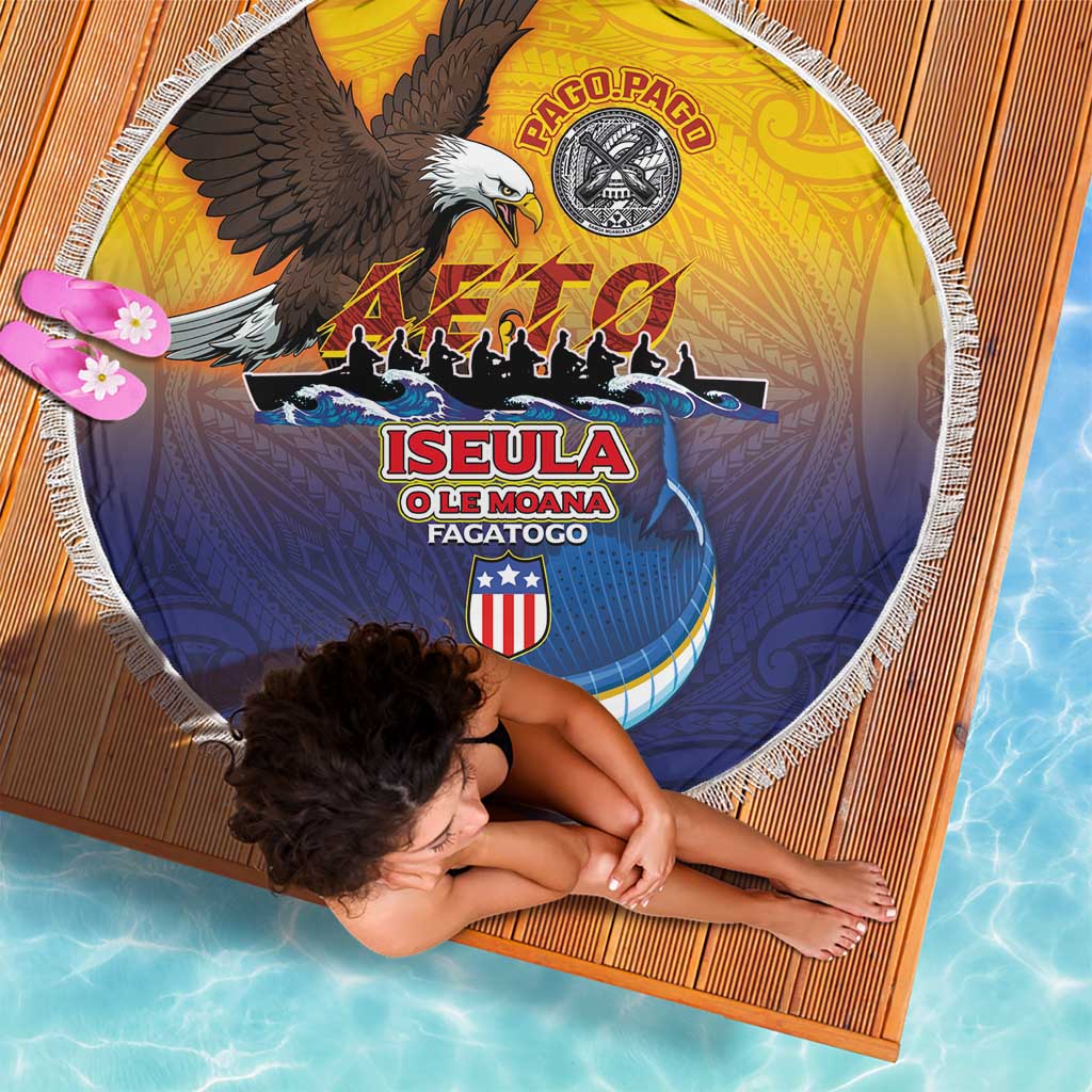 American Samoa Fautasi Beach Blanket Bald Eage and Sailfish with Kakau Motifs - Polynesian Pride
