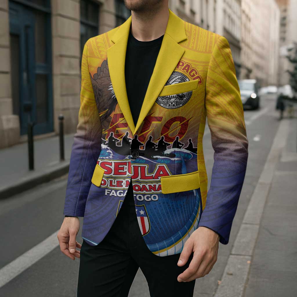 American Samoa Fautasi Blazer Bald Eage and Sailfish with Kakau Motifs - Polynesian Pride