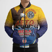 American Samoa Fautasi Bomber Puffer Jacket Bald Eage and Sailfish with Kakau Motifs - Polynesian Pride
