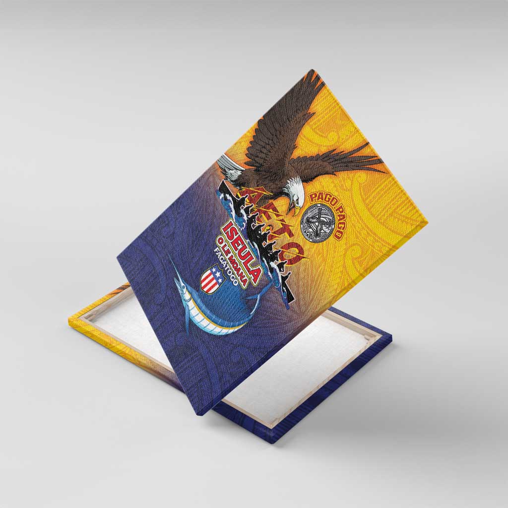 American Samoa Fautasi Canvas Wall Art Bald Eage and Sailfish with Kakau Motifs - Polynesian Pride