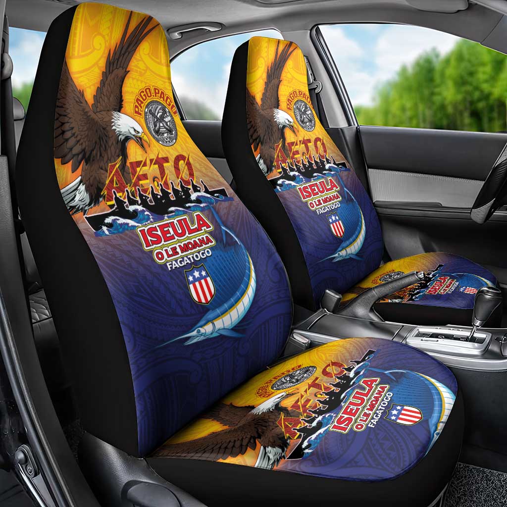 American Samoa Fautasi Car Seat Cover Bald Eage and Sailfish with Kakau Motifs - Polynesian Pride